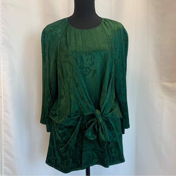 ZARA Green Jacquard Front Knot Blouse XL NWOT - Picture 3 of 12